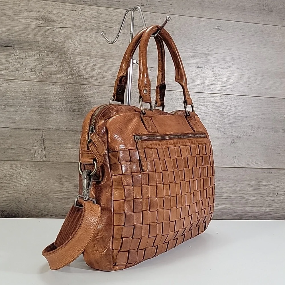 Vilenca Holland Woven Leather Briefcase Bag in Tan